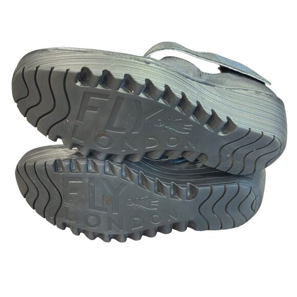 Fly London Black Leather Yogo Platform Criss Cross Wedges Women's Size 8-8.5 - Picture 6 of 12